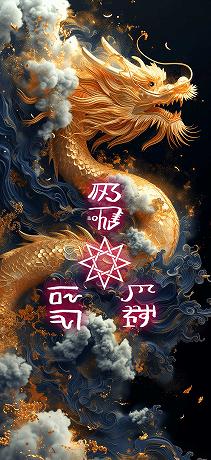 龍体文字の交通安全家内安全、黄金龍